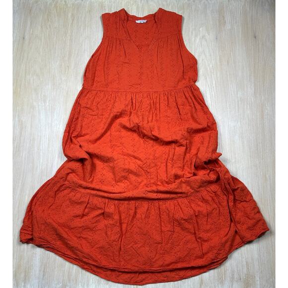Vanessa Zani Dresses & Skirts - Vanessa Zani New Made In Italy Orange Cotton Eyelet Midi Casual Dress Medium